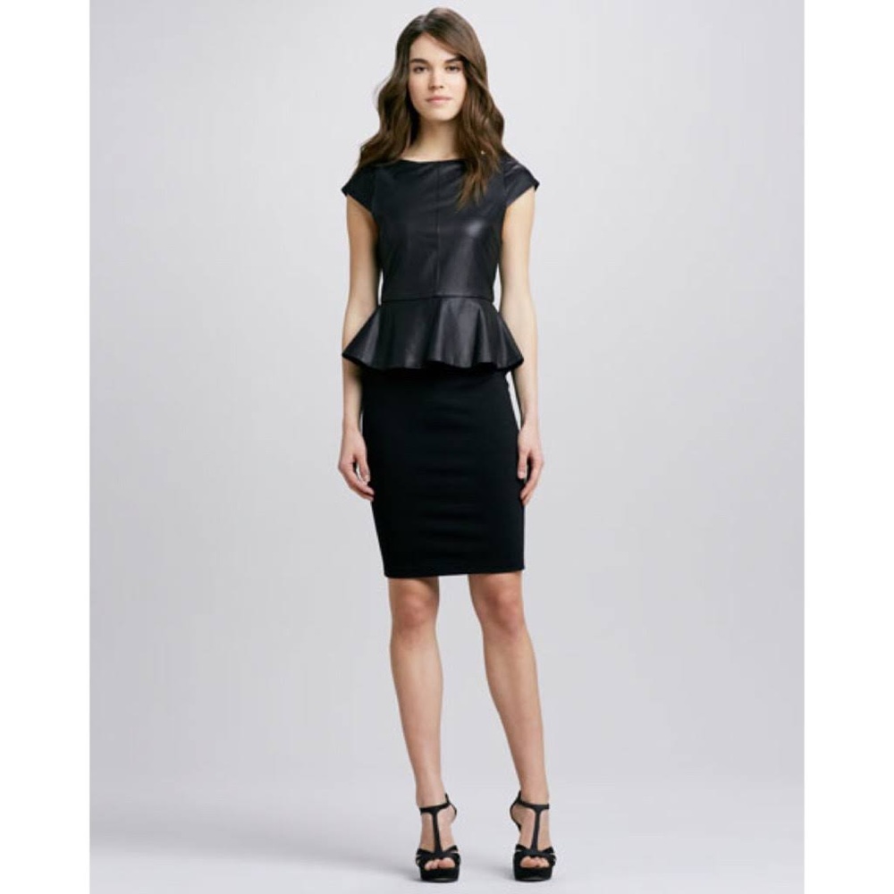 Alice + Olivia Victoria Leather-Top Peplum Dress. Size 0.